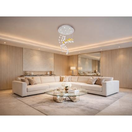 LED krystalloftlampe AVARA LED/24W/230V Ø 40 cm poleret krom + fjernbetjening