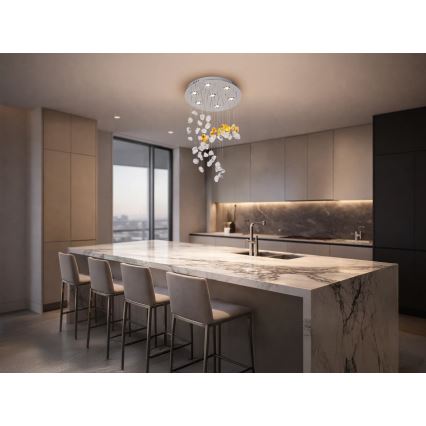 LED krystalloftlampe AVARA LED/24W/230V Ø 40 cm poleret krom + fjernbetjening