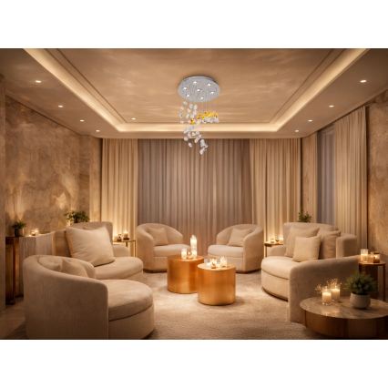 LED krystalloftlampe AVARA LED/24W/230V Ø 40 cm poleret krom + fjernbetjening