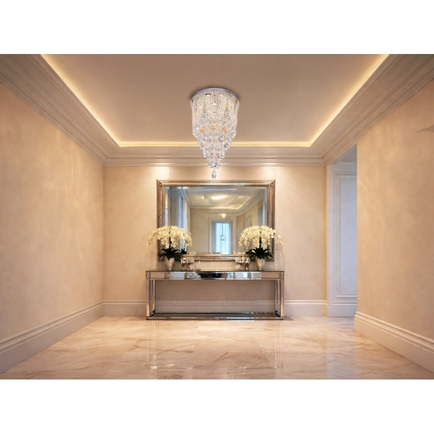 LED krystal-loftlampe MAJURO LED/30W/230V Ø 40 cm blank krom + fjernbetjening