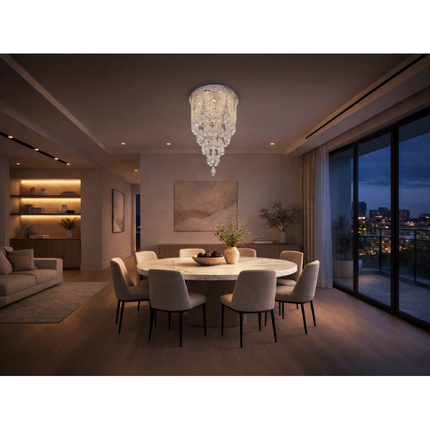 LED krystal-loftlampe MAJURO LED/30W/230V Ø 40 cm blank krom + fjernbetjening