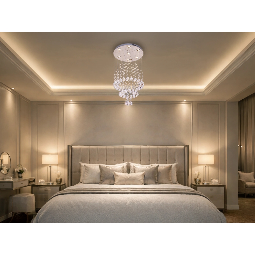 LED krystal loftlampe NAURU LED/24W/230V Ø 40 cm blank krom + fjernbetjening