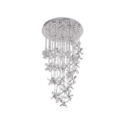 LED krystalloftlampe SAMOA, 30 W, 230 V, Ø 40 cm, blank krom, med fjernbetjening