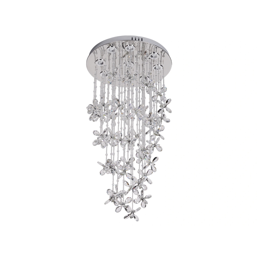 LED krystalloftlampe SAMOA, 30 W, 230 V, Ø 40 cm, blank krom, med fjernbetjening