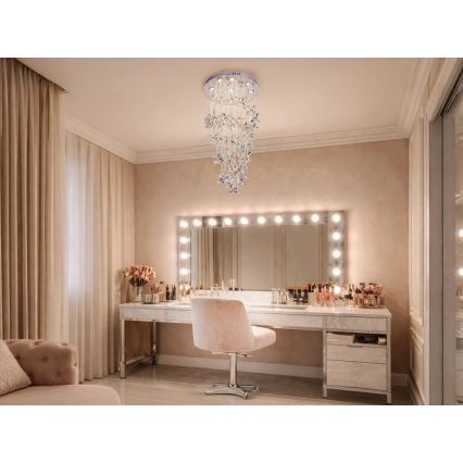 LED krystalloftlampe SAMOA, 30 W, 230 V, Ø 40 cm, blank krom, med fjernbetjening