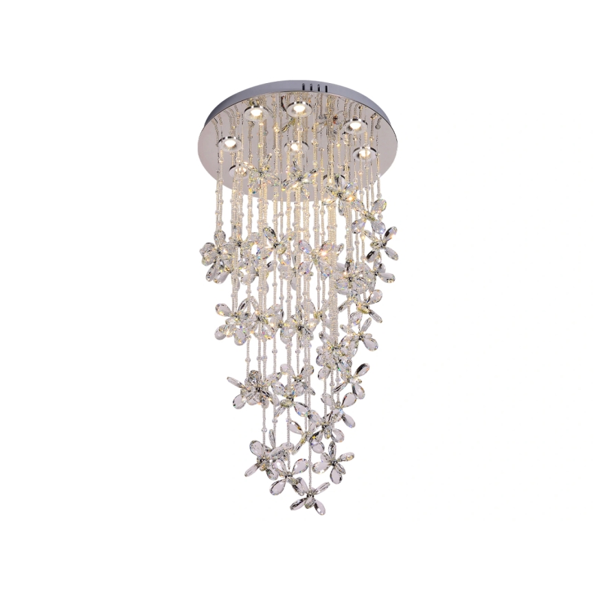 LED krystalloftlampe SAMOA, 30 W, 230 V, Ø 40 cm, blank krom, med fjernbetjening