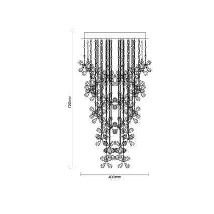 LED krystalloftlampe SAMOA, 30 W, 230 V, Ø 40 cm, blank krom, med fjernbetjening