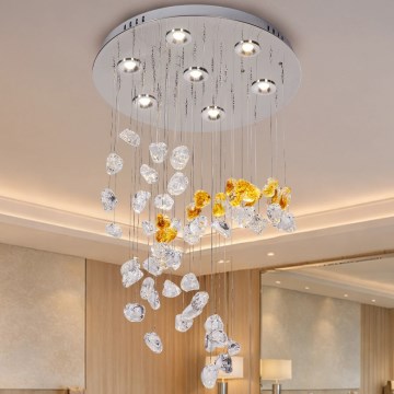 LED krystalloftlampe AVARA LED/24W/230V Ø 40 cm poleret krom + fjernbetjening