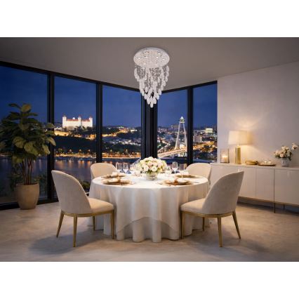 LED-krystalloftlampe MAJURO LED/30W/230V Ø 45 cm blank krom + fjernbetjening