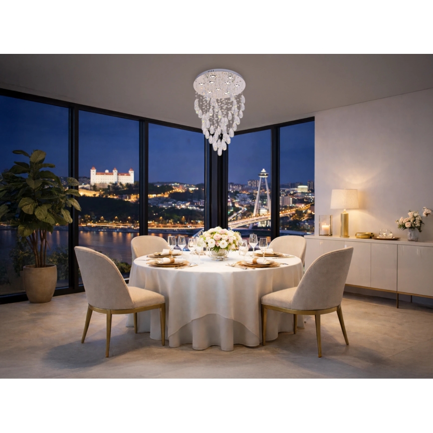 LED-krystalloftlampe MAJURO LED/30W/230V Ø 45 cm blank krom + fjernbetjening