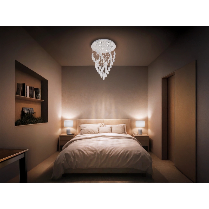 LED-krystalloftlampe MAJURO LED/30W/230V Ø 45 cm blank krom + fjernbetjening