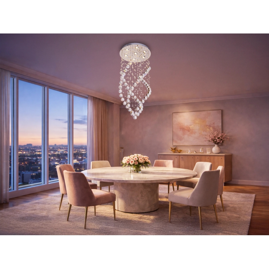 LED krystalloftlampe NAURU LED/24W/230V Ø 40 cm blank krom + fjernbetjening