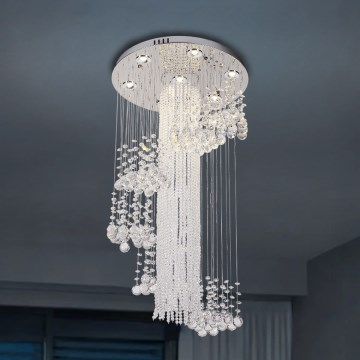 LED krystalloftlampe NAURU LED/24W/230V Ø 45 cm poleret krom + fjernbetjening