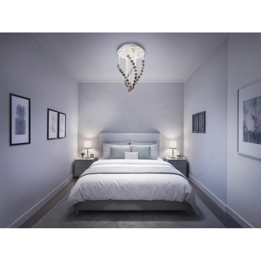 LED krystalloftlampe NAURU LED/30W/230V Ø 40 cm blank krom/sort + fjernbetjening