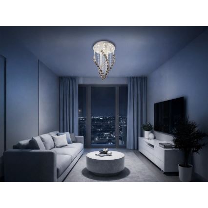 LED krystalloftlampe NAURU LED/30W/230V Ø 40 cm blank krom/sort + fjernbetjening