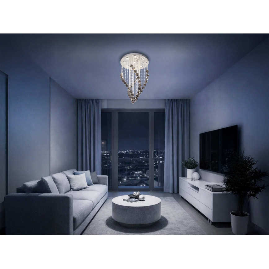 LED krystalloftlampe NAURU LED/30W/230V Ø 40 cm blank krom/sort + fjernbetjening
