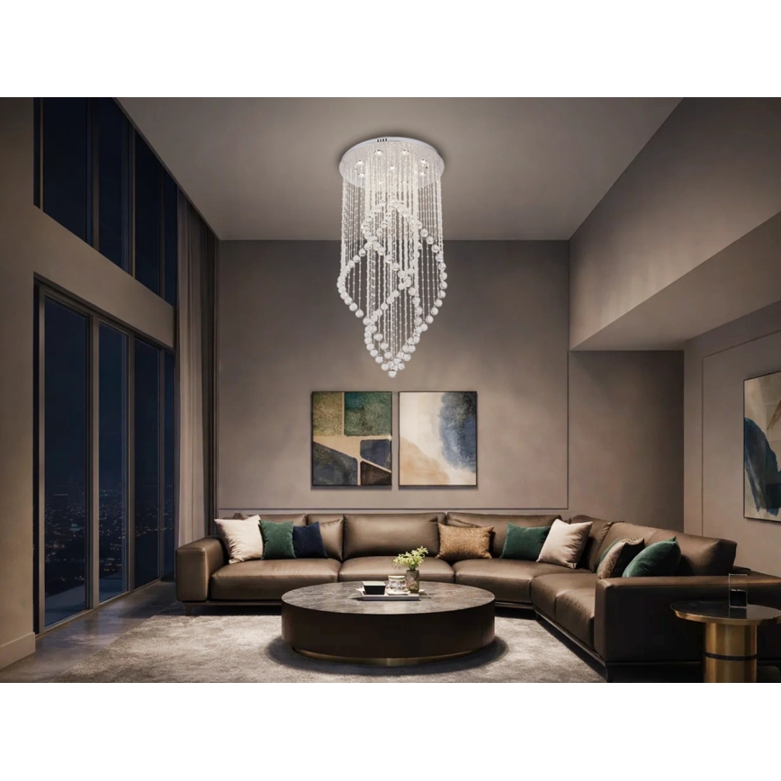 LED krystalloftlampe NAURU LED/30W/230V Ø 60 cm poleret krom + fjernbetjening