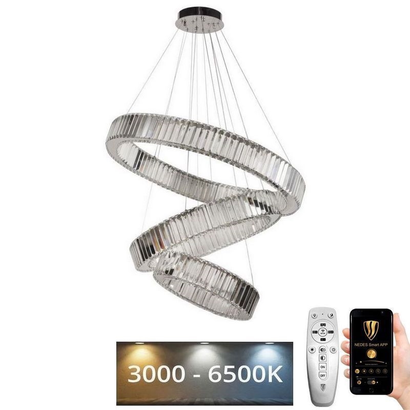 LED Krystalpendel dæmpbar LED/115W/230V 3000-6500K skinnende krom + fjernbetjening