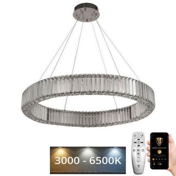 LED Krystalpendel dæmpbar LED/50W/230V 3000-6500K skinnende krom + fjernbetjening