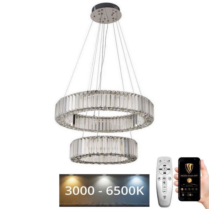 LED Krystalpendel dæmpbar LED/65W/230V 3000-6500K skinnende krom + fjernbetjening