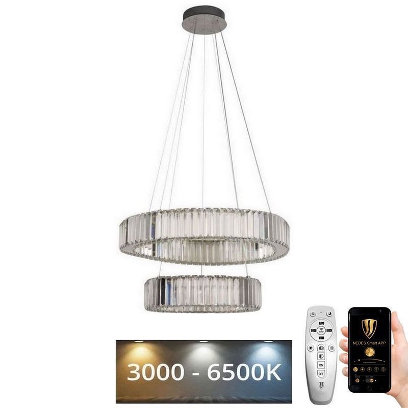 LED Krystalpendel dæmpbar LED/65W/230V 3000-6500K skinnende krom + fjernbetjening