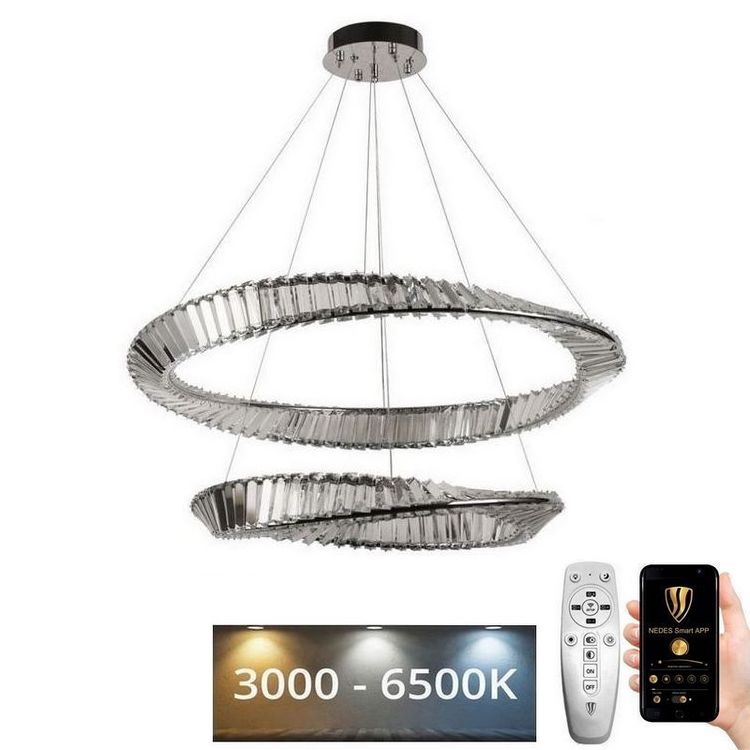 LED Krystalpendel dæmpbar LED/90W/230V 3000-6500K skinnende krom + fjernbetjening