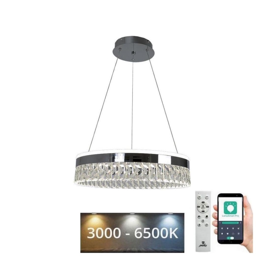 LED Krystalpendel dæmpbar LED/90W/230V 3000-6500K skinnende krom + fjernbetjening