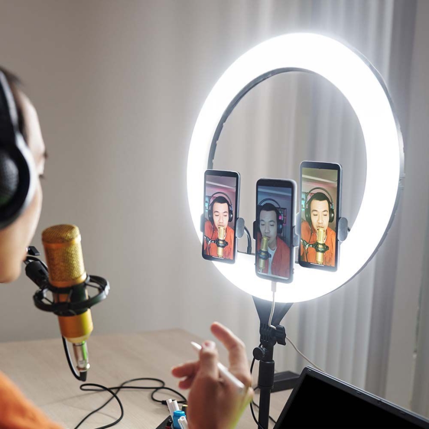 LED Lampe dæmpbar med et stativ og holder til vlogging LED/55W/230V CRI 90 + fjernbetjening