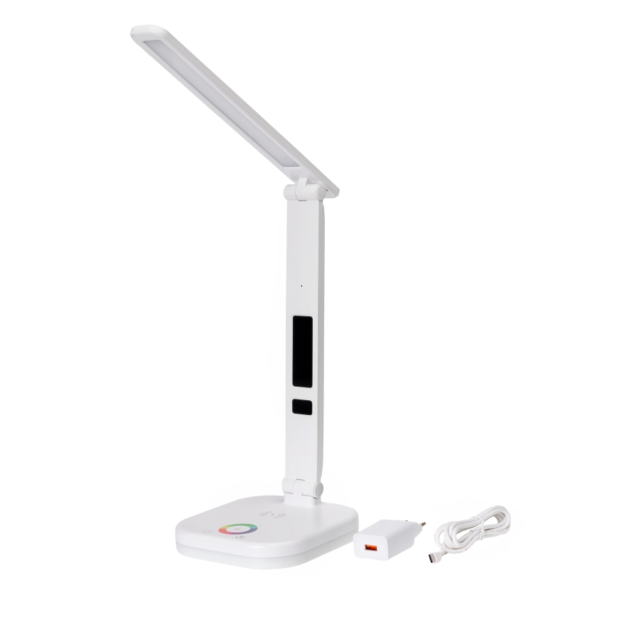 LED bordlampe m. RGBW-farver + touch-funktion og trådløs opladning dæmpbar display og USB-port MAGNUS LED/6W/5V 3000-6500K hvid