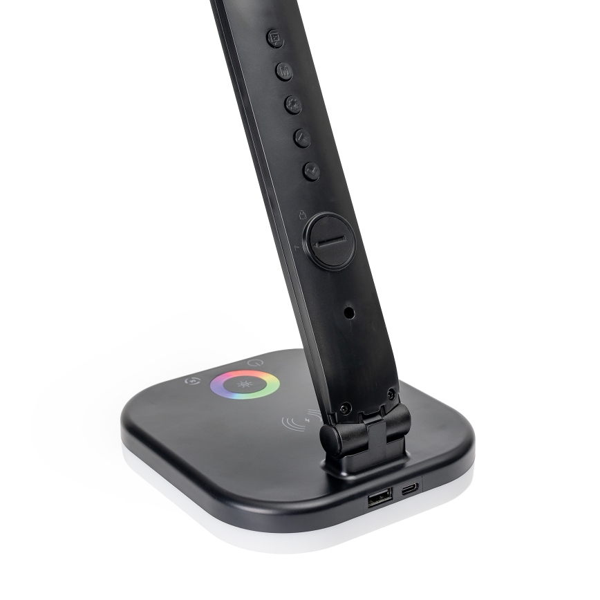 LED bordlampe m. RGBW-farver + touch-funktion og trådløs opladning dæmpbar LCD display og USB-port MAGNUS LED/6W/5V 3000-6500K sort