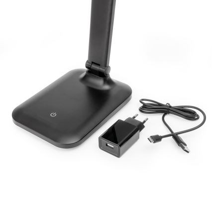 LED Bordlampe m. trådløs opladning og touch-funktion dæmpbar og USB-port REMUS LED/5W/230V sort