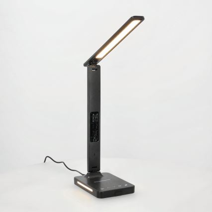 LED bordlampe m. trådløs opladning dæmpbar QI, display og USB-port LED/7W/230V 3000-6000K sort