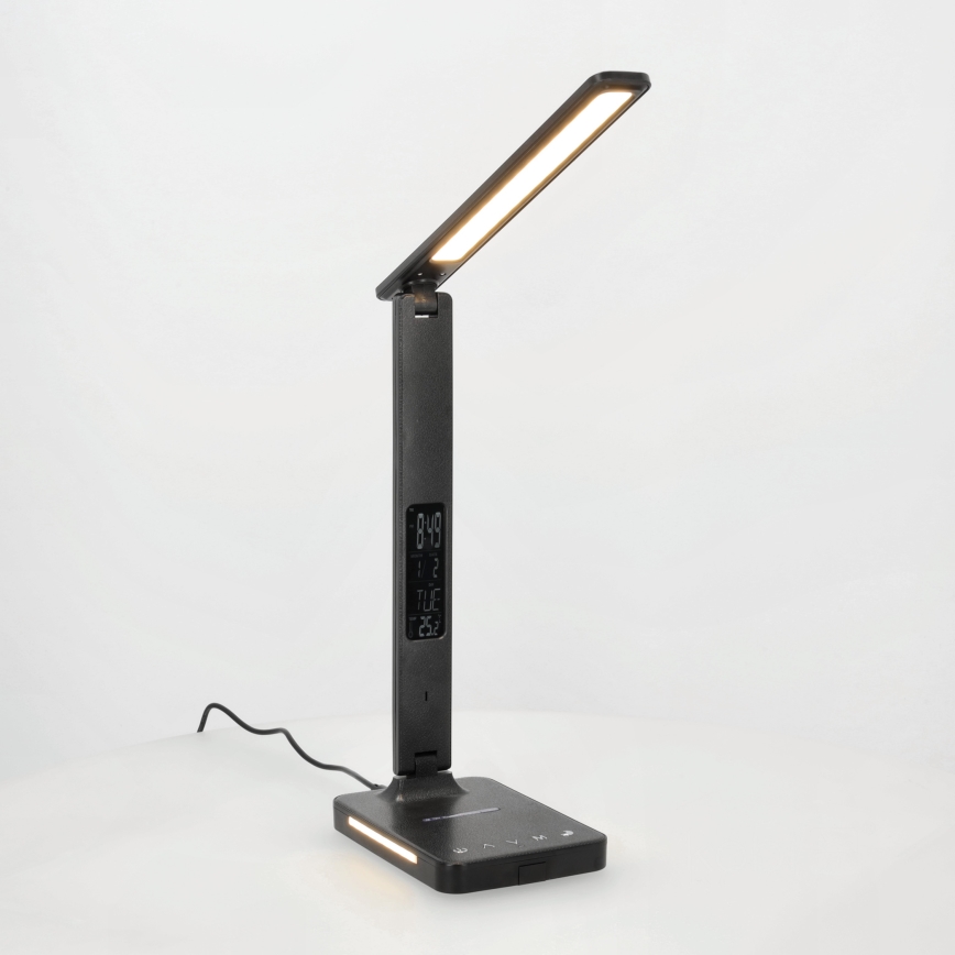 LED bordlampe m. trådløs opladning dæmpbar QI, display og USB-port LED/7W/230V 3000-6000K sort