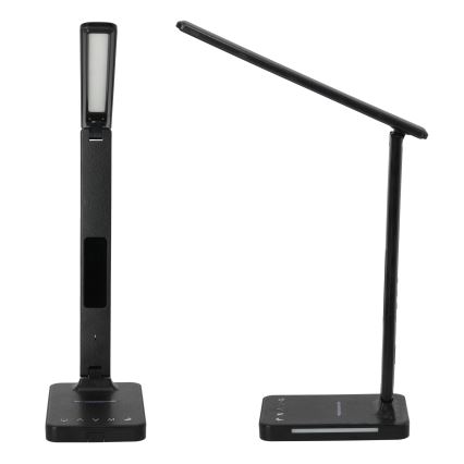 LED bordlampe m. trådløs opladning dæmpbar QI, display og USB-port LED/7W/230V 3000-6000K sort