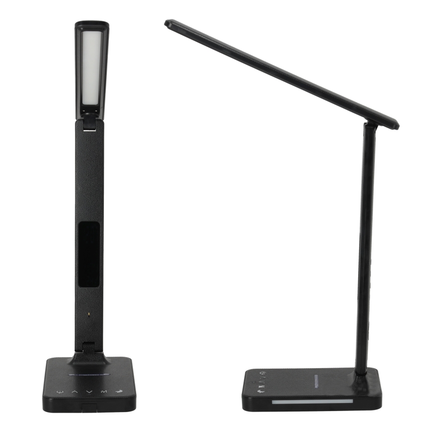LED bordlampe m. trådløs opladning dæmpbar QI, display og USB-port LED/7W/230V 3000-6000K sort
