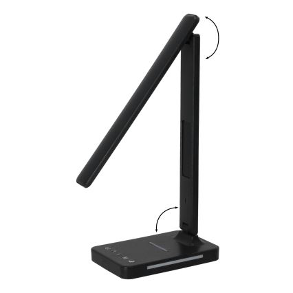 LED bordlampe m. trådløs opladning dæmpbar QI, display og USB-port LED/7W/230V 3000-6000K sort
