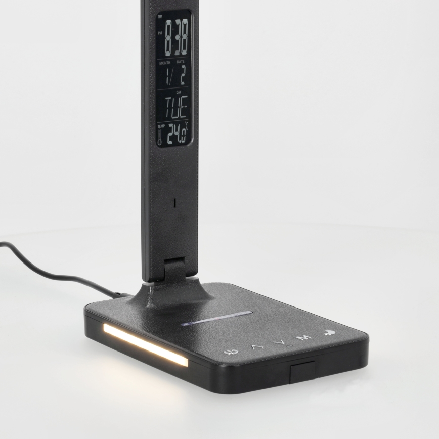 LED bordlampe m. trådløs opladning dæmpbar QI, display og USB-port LED/7W/230V 3000-6000K sort