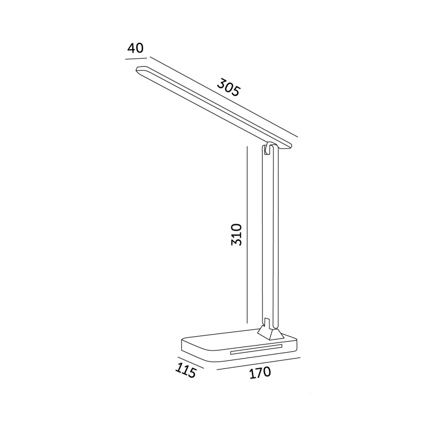 LED bordlampe m. trådløs opladning dæmpbar QI, display og USB-port LED/7W/230V 3000-6000K sort