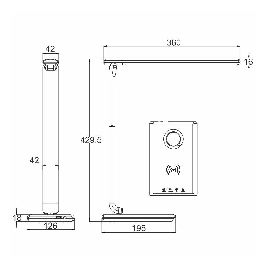 LED bordlampe med trådløs opladning og touch-funktion dæmpbar MEGGIE LED/8W/230V + USB
