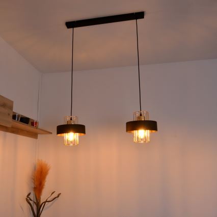 LED LED pendel VOLTA 2xE27/15W/230V sort/guldfarvet