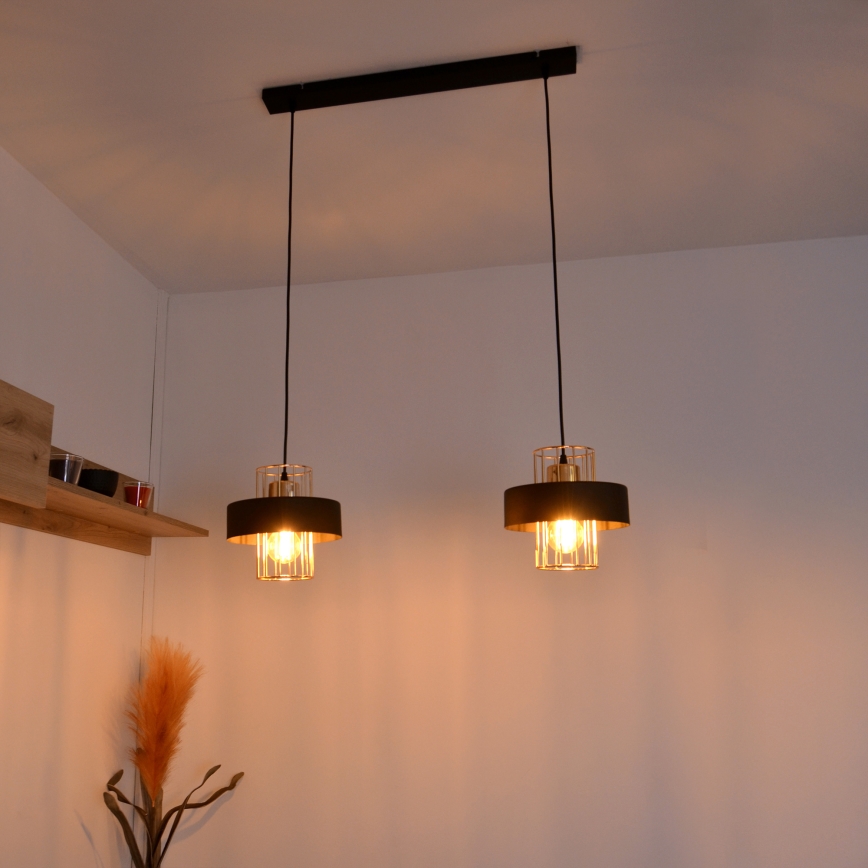LED LED pendel VOLTA 2xE27/15W/230V sort/guldfarvet