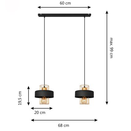 LED LED pendel VOLTA 2xE27/15W/230V sort/guldfarvet