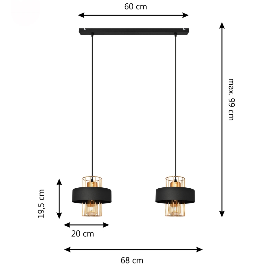 LED LED pendel VOLTA 2xE27/15W/230V sort/guldfarvet