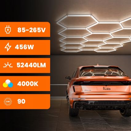 LED loftarmatur HEXAGON LED/456W/85-265V 4000K 522x298 cm CRI 90 IP54 hvid