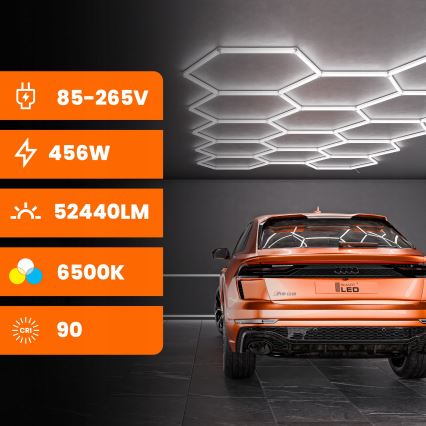 LED loftlampe HEXAGON LED/456W/85-265V 6500K 522x298 cm CRI 90 IP54 hvid