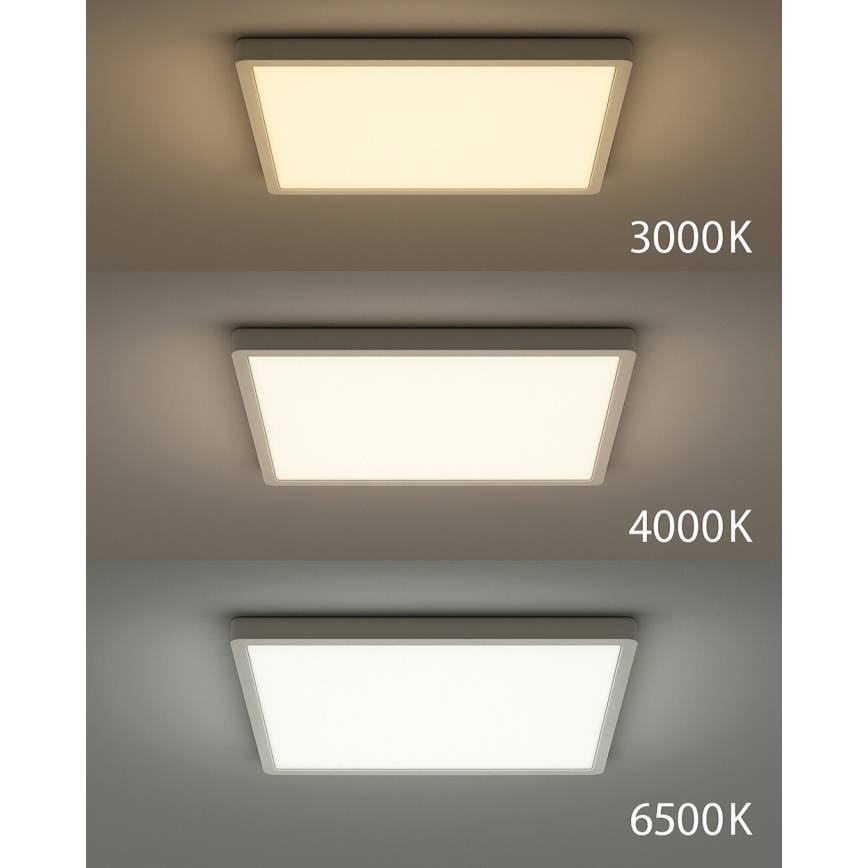 LED-loftlampe, 40 W, 230 V, 3000/4000/6500 K (vælgbar), 50 x 50 cm, hvid