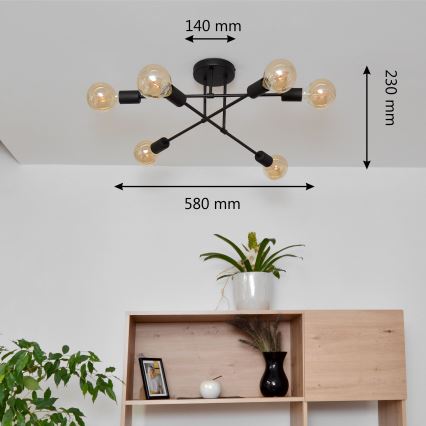 LED loftlampe CAMBRIDGE 6xE27/8W/230V sort