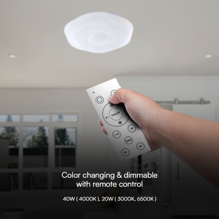 LED loftlampe dæmpbar LED/40W/230V 3000-6500K 40 cm hvid + fjernbetjening