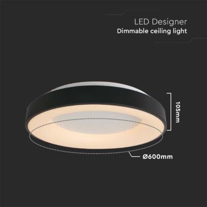 LED loftlampe dæmpbar LED/49W/230V 3000K diameter 60 cm sort