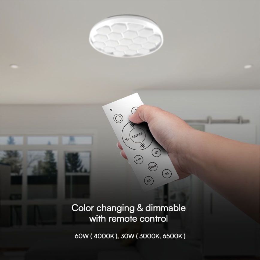 LED loftlampe dæmpbar LED/60W/230V 3000/4000/6500K + fjernbetjening